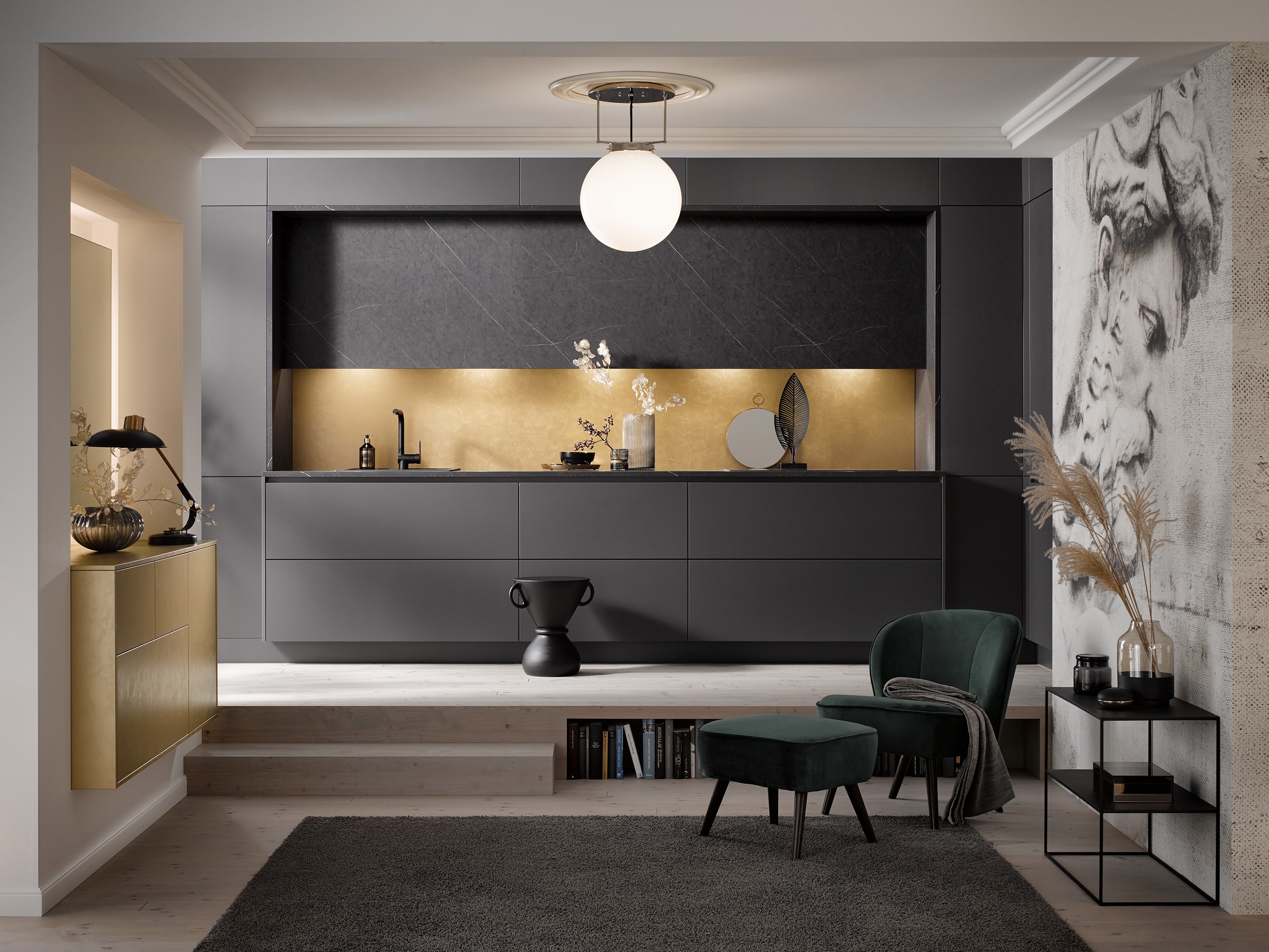 Hanseatische Küchenschmiede Hamburg Küche graphit gold