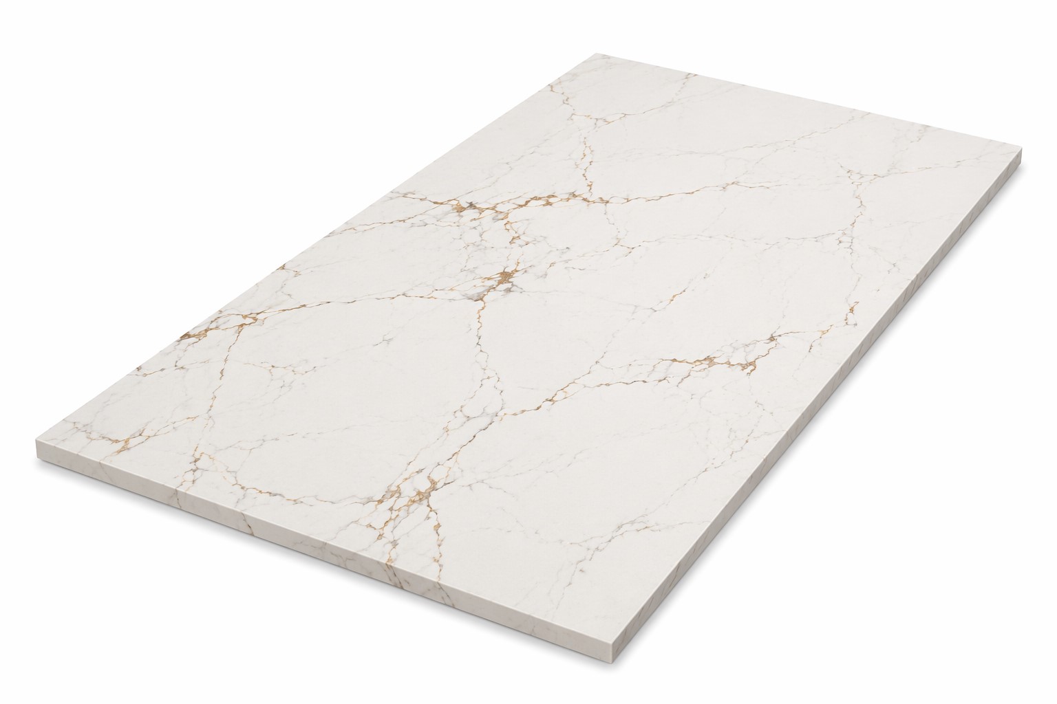 Weiße Dekton Arbeitsplatte mit feiner Marmorierung vor weißem Hintergrund