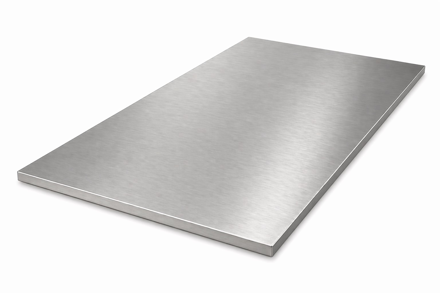 Edelstahl Arbeitsplatte als freigestelltes Produktbild vor weißem Hintergrund