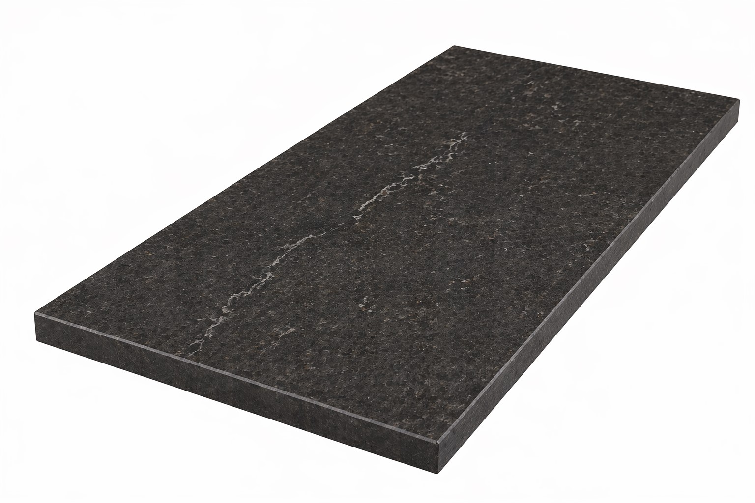 Dunkle Naturstein Arbeitsplatte vor weißem Hintergrund