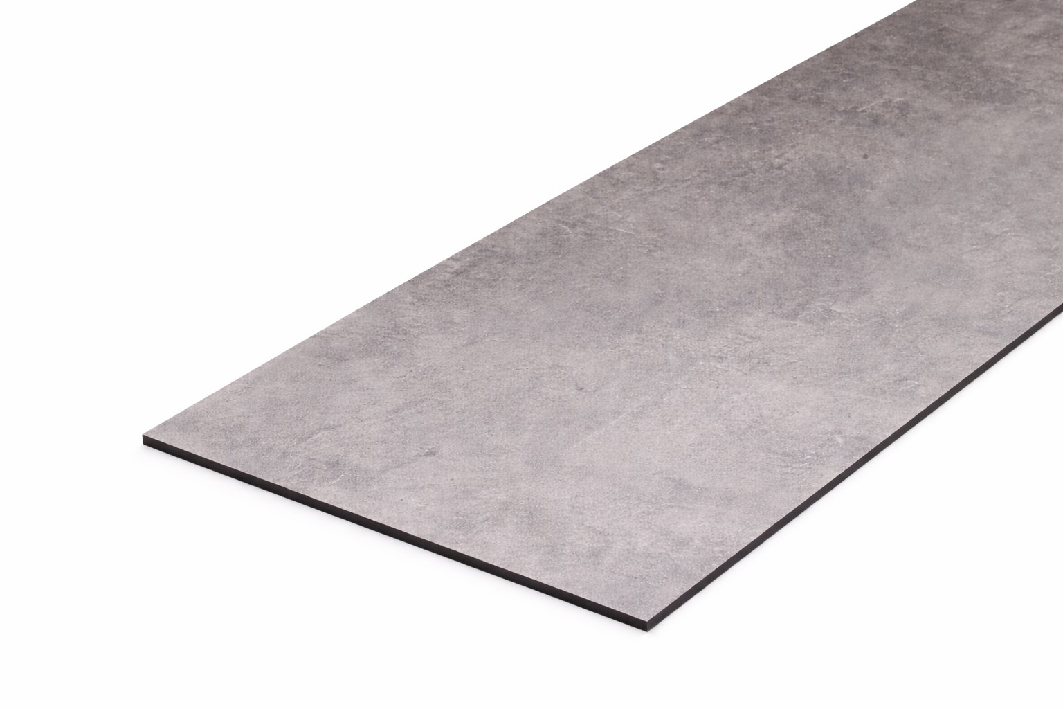 Schmale Kompaktarbeitsplatte in grauer Steinoptik mit dunklem Kern